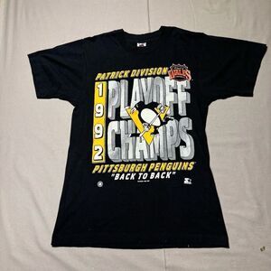 Vintage Starter 1992 Pittsburgh Penguins Patrick Division Back‎ 2 Back T Shirt M
